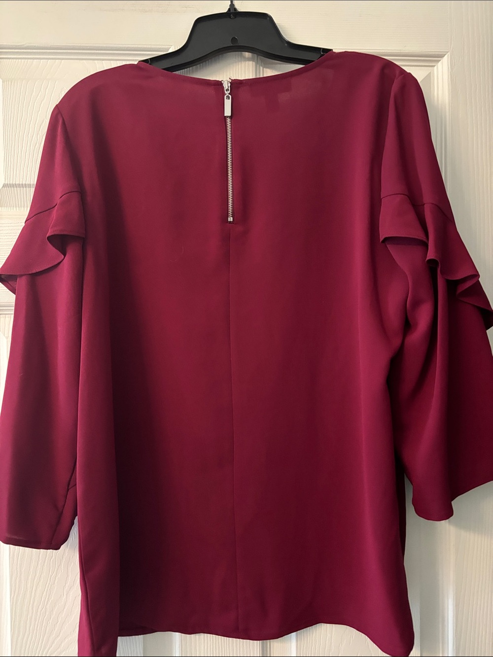 Alfani Burgundy Ruffle-Sleeve Blouse - Picture 5 of 5